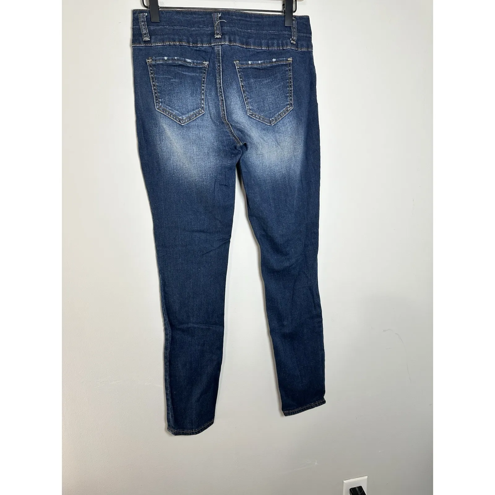 Refuge Destroyed Skinny Jeans Size 6 Double Button High Waist Ripped Blue - Image 5