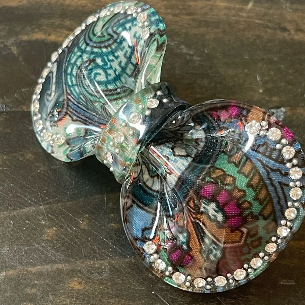 Elegant Blue Plastic Crystal Set Paisley Pattern Hair Bow Barrette - Image 2