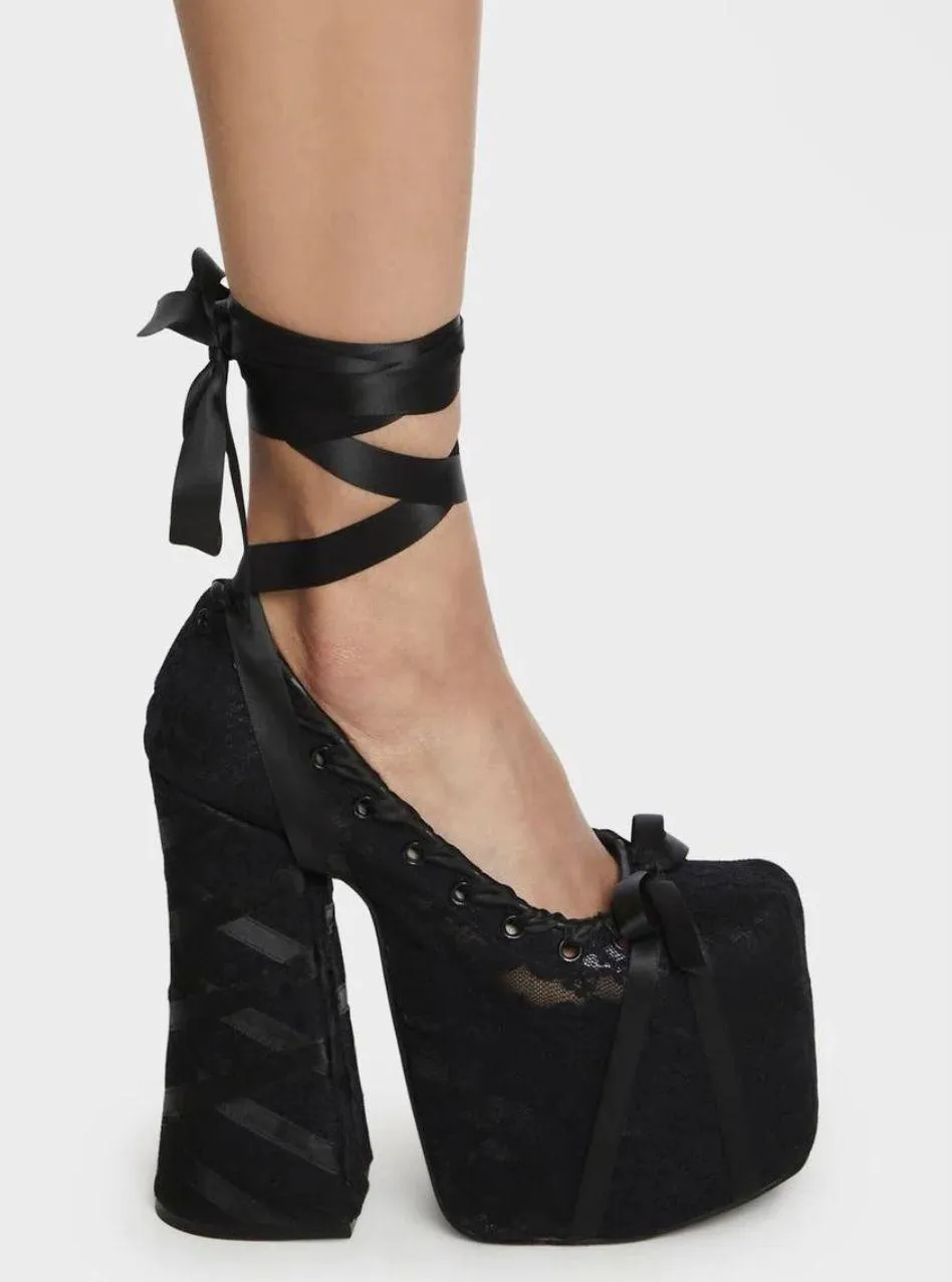 Dolls Kill  Lace Sweet Sonata Ballet Wrap Heels size 7  - Image 3