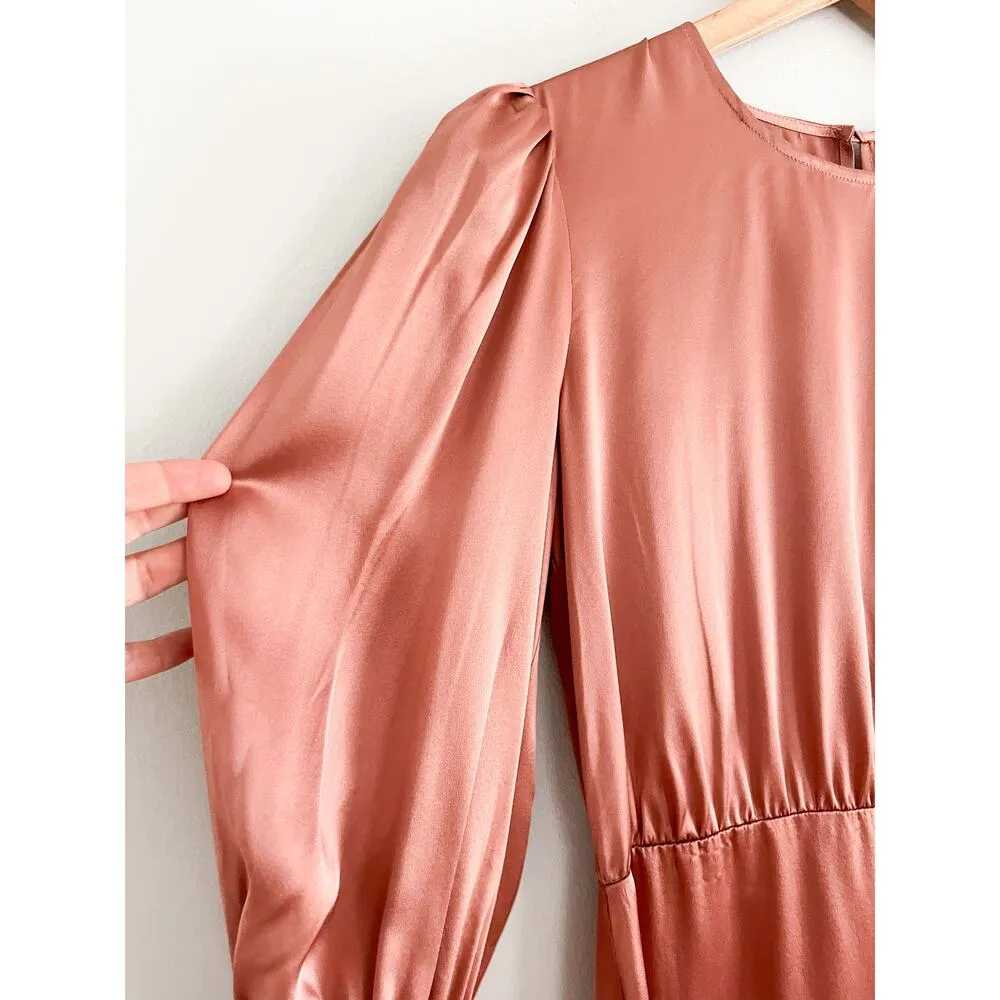 Reformation | Cairo Silk Puff Sleeve Dress | Praline Pink | Sz 8 - Image 6