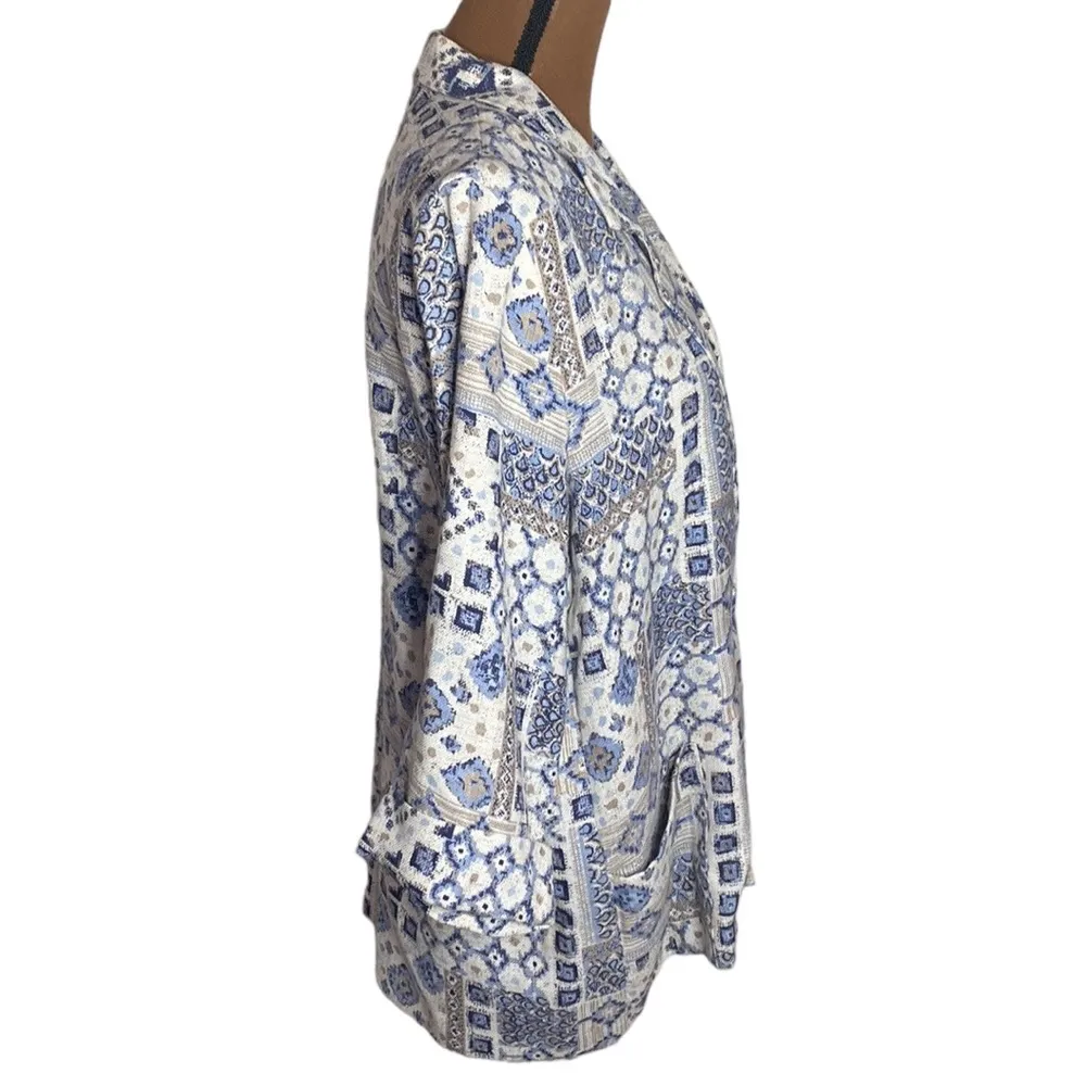 Alice Stuart vintage linen blend ethnic boho lagenlook one button blazer size M Blue Size M - Image 3