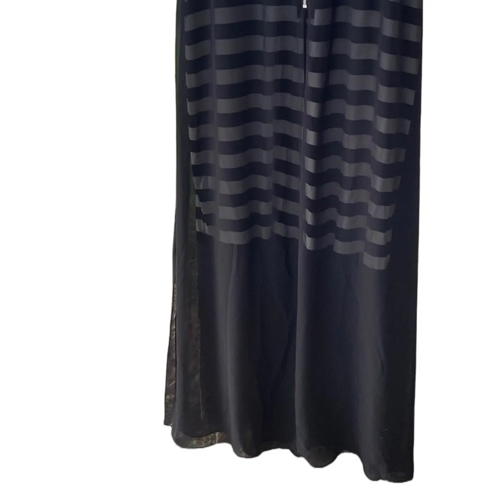 NWT! VINCE CAMUTO SLEEVELESS KNIT MAXI DRESS SHEER CHIFFON OVERLAY BLACK & WHITE - Image 7