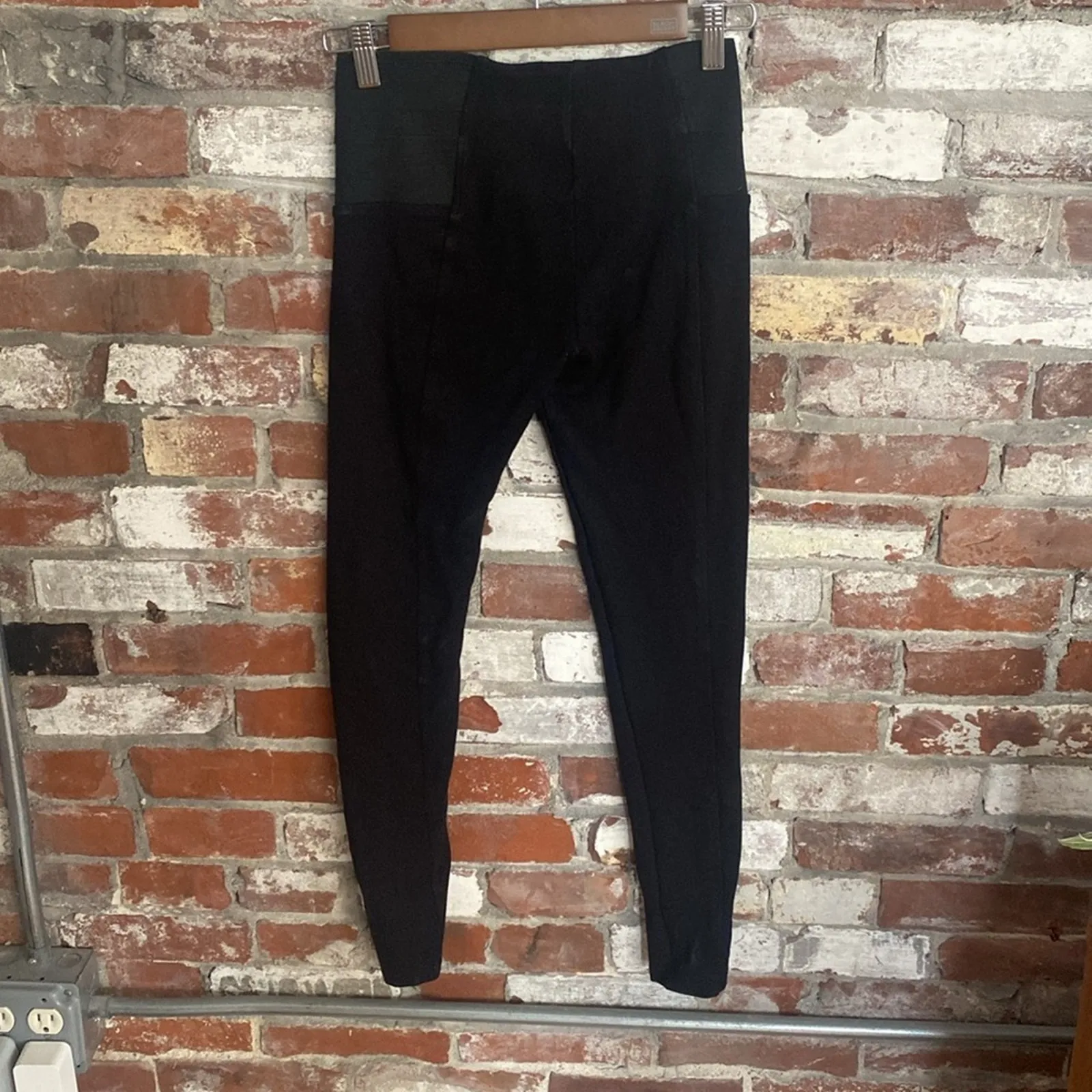 Black Stretch Elastic Sides Line Down Front Leggings Size S - Image 5