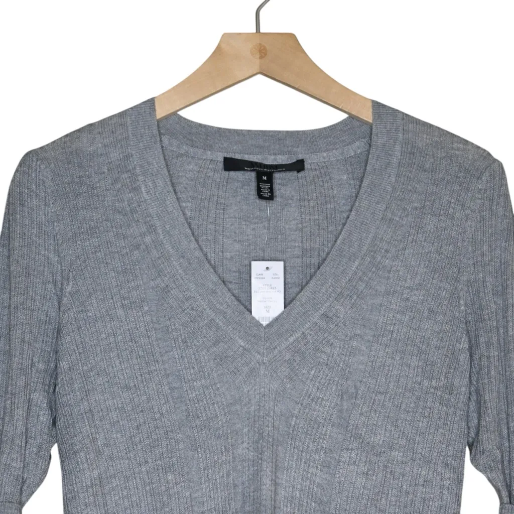 White House Black Market Women's M Grey V-Neck Half Sleeve Sweater NEW - Image 3