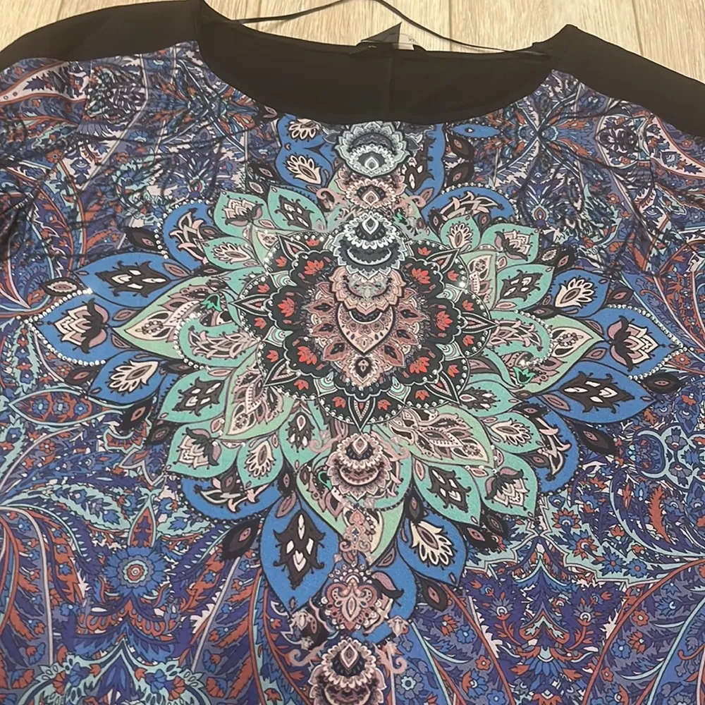 Desigual  | Blue/Black Patterned T-Shirt Dress Bell Sleeves Size XL - Image 2