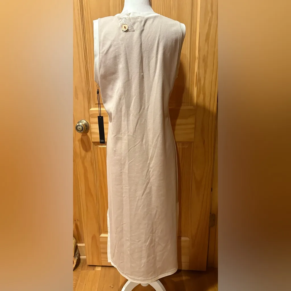 Nicole Miller midi dress Taupe/blush pink women’s L NWT - Image 2