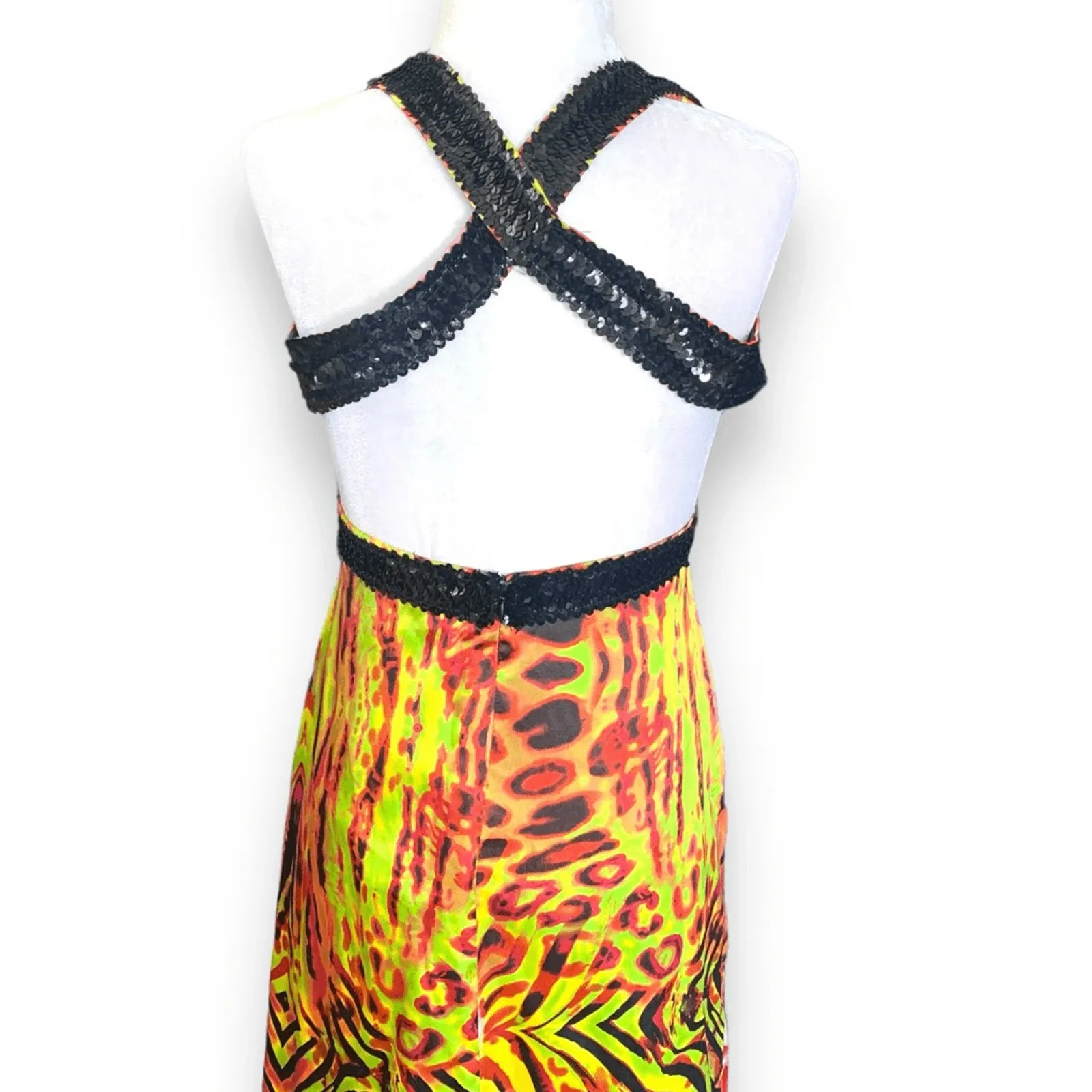 Vintage Zum Zum Niki Livas Halter Maxi Dress Size 6 Abstract Animal Print Yellow - Image 7