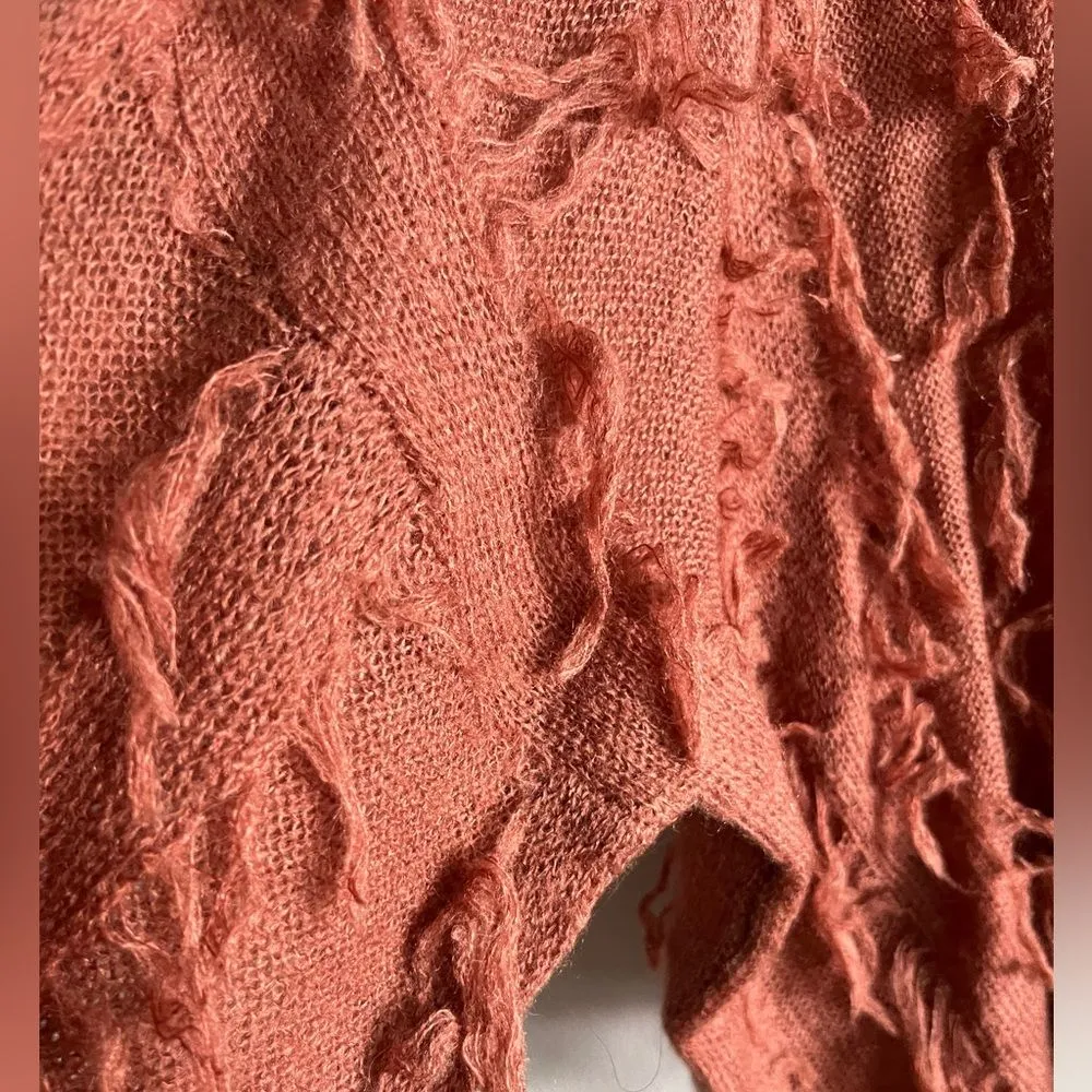 Kerisma Rust Distressed Knit Sweater S/M Cropped Fringe Grunge Boho Pullover - Image 7