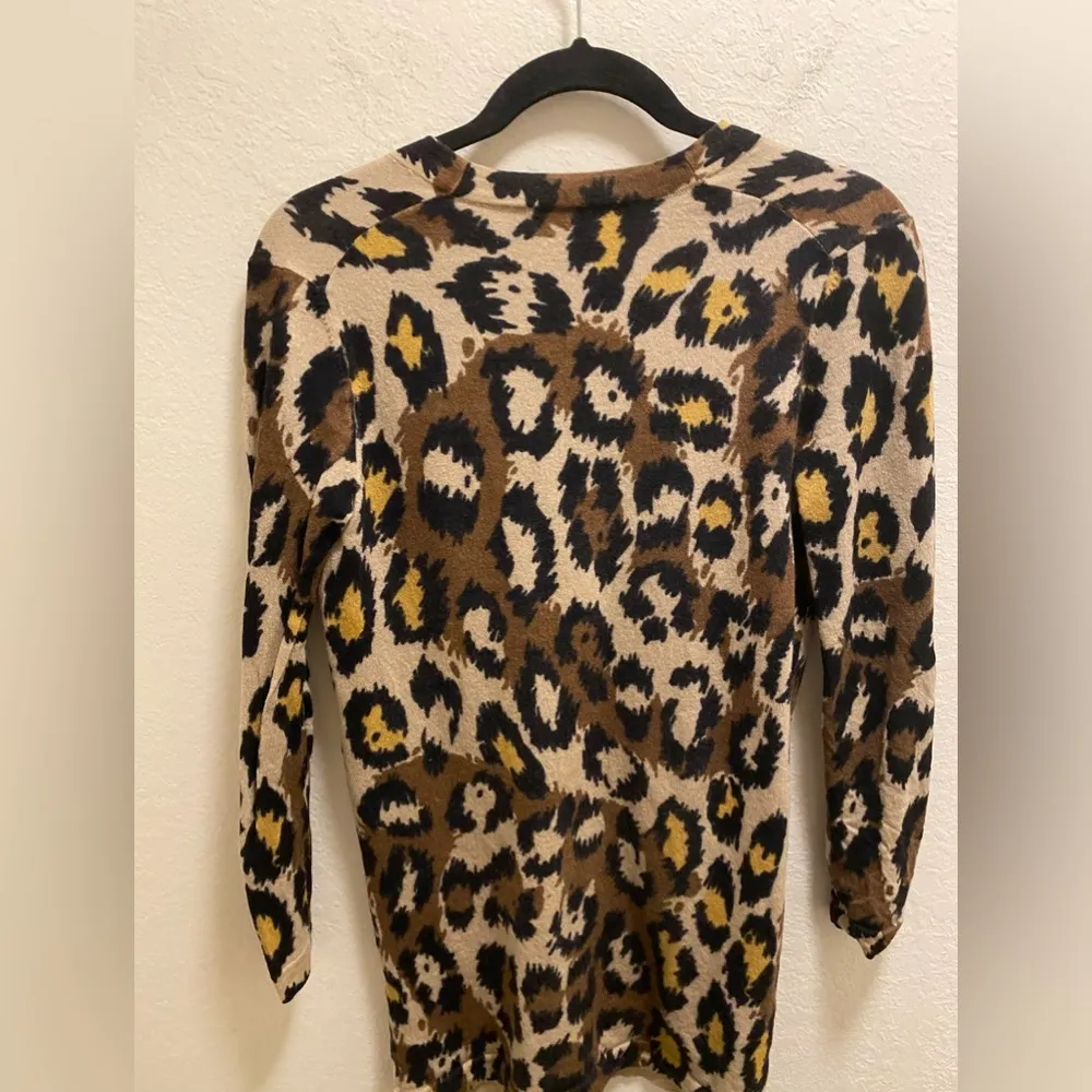 Diane Von Furstenberg Wool Cheetah Print Button Front Long Cardigan Size Small - Image 8