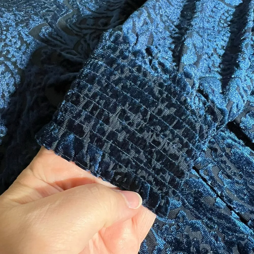 Tommy Hilfiger Womens Velvet Burnout Faux Wrap High Waist Above Knee Blue Sz 12 - Image 10