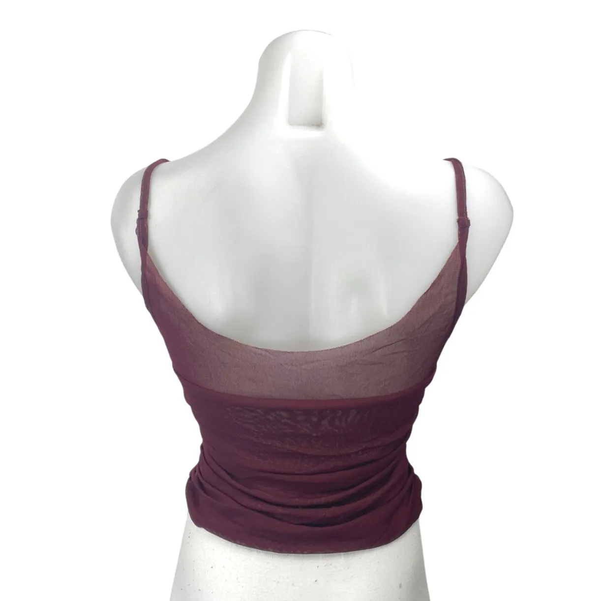 Free People Maroon Ruched Sleeveless Cami Camisole Mesh Crop Tank Top Size XS - Image 2