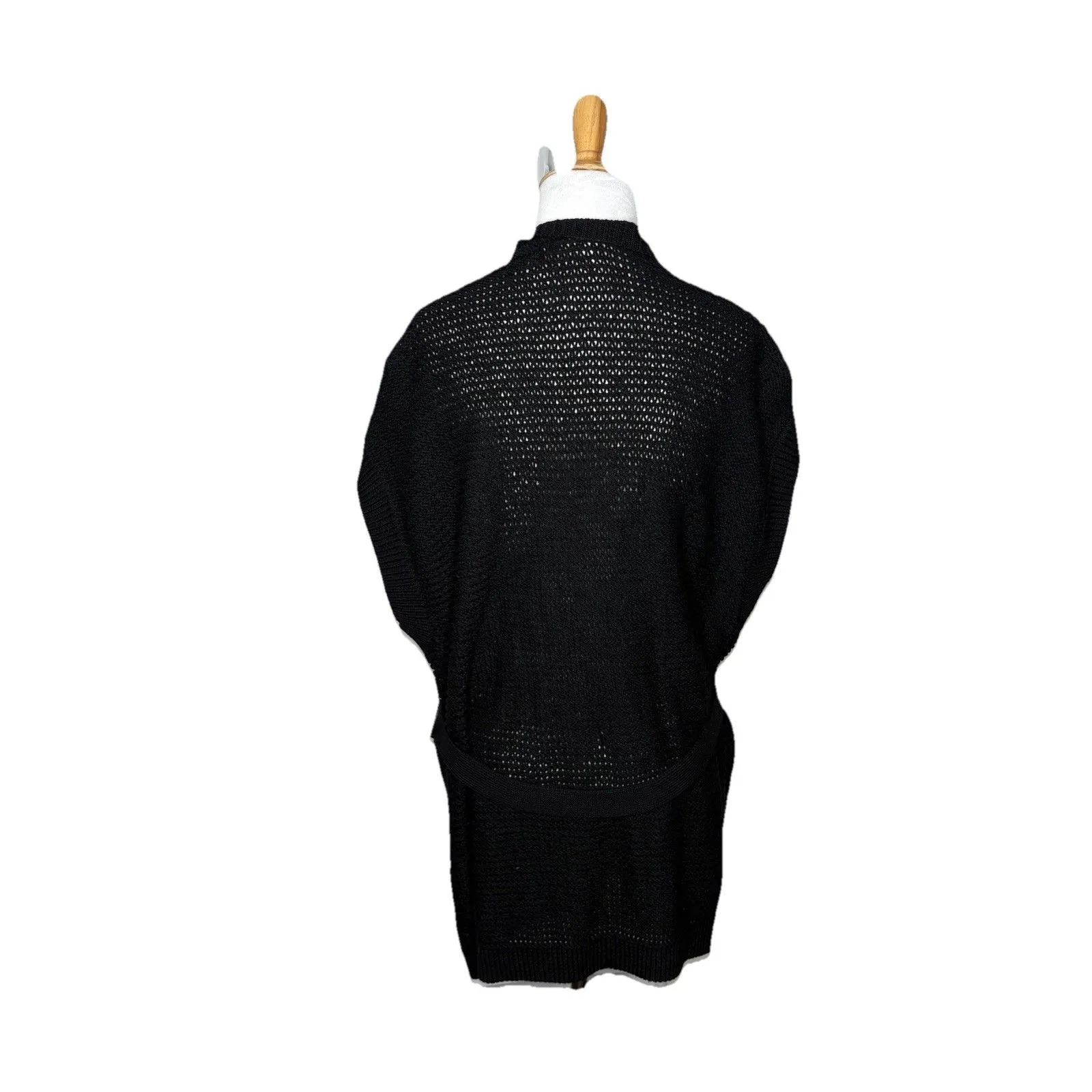 L’Agence Black Sleeveless Deep V neck Tie Waist Cardigan Sweater One Size Wool - Image 3