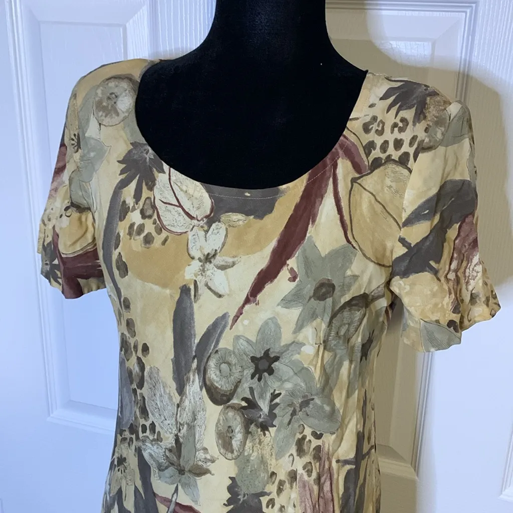 Carole Little Olive Oil Painting Print Maxi Dress Tan Size 6 - Image 2