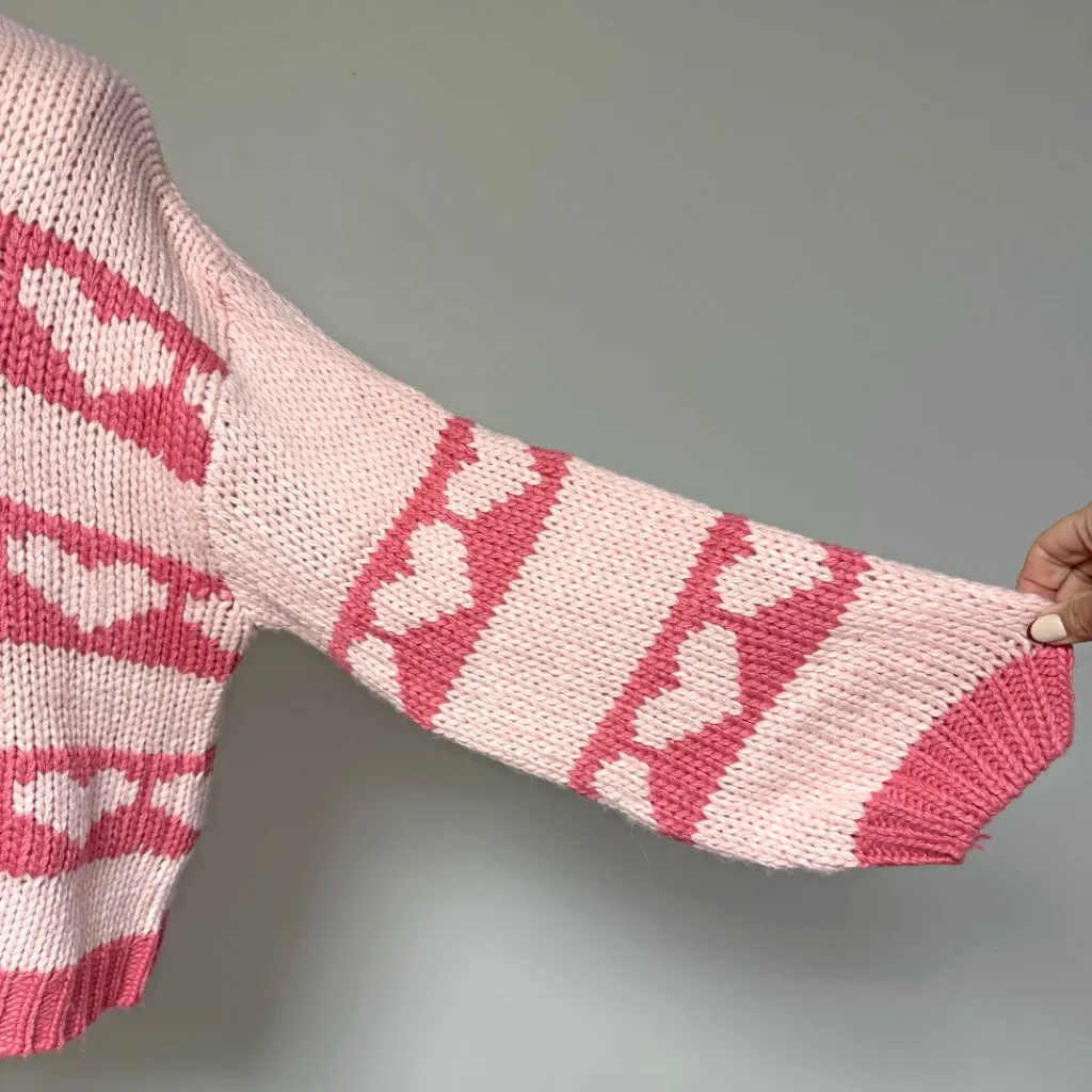 BaeVely Heart Knit Sweater Pink Size M - Image 6