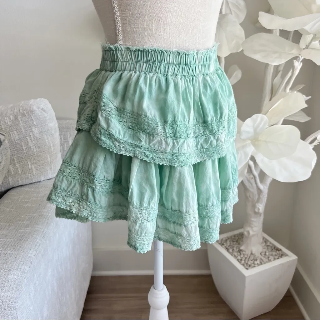 LoveShackFancy Ruffle Mini Skirt In Jade Mist Hand Dye - Image 3