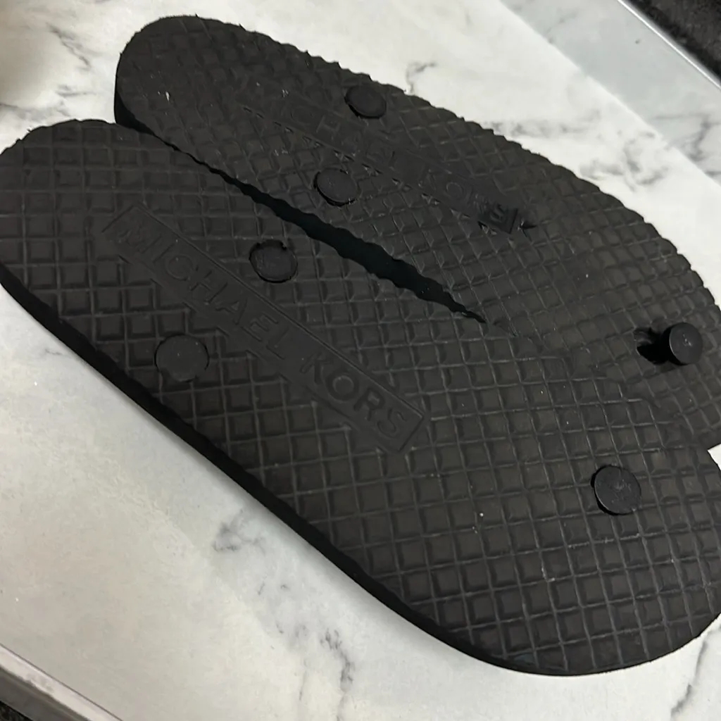 Michael Kors Jet Set PVC MK Flip Flop, Black/Brown 6M Black Size 6 - Image 3