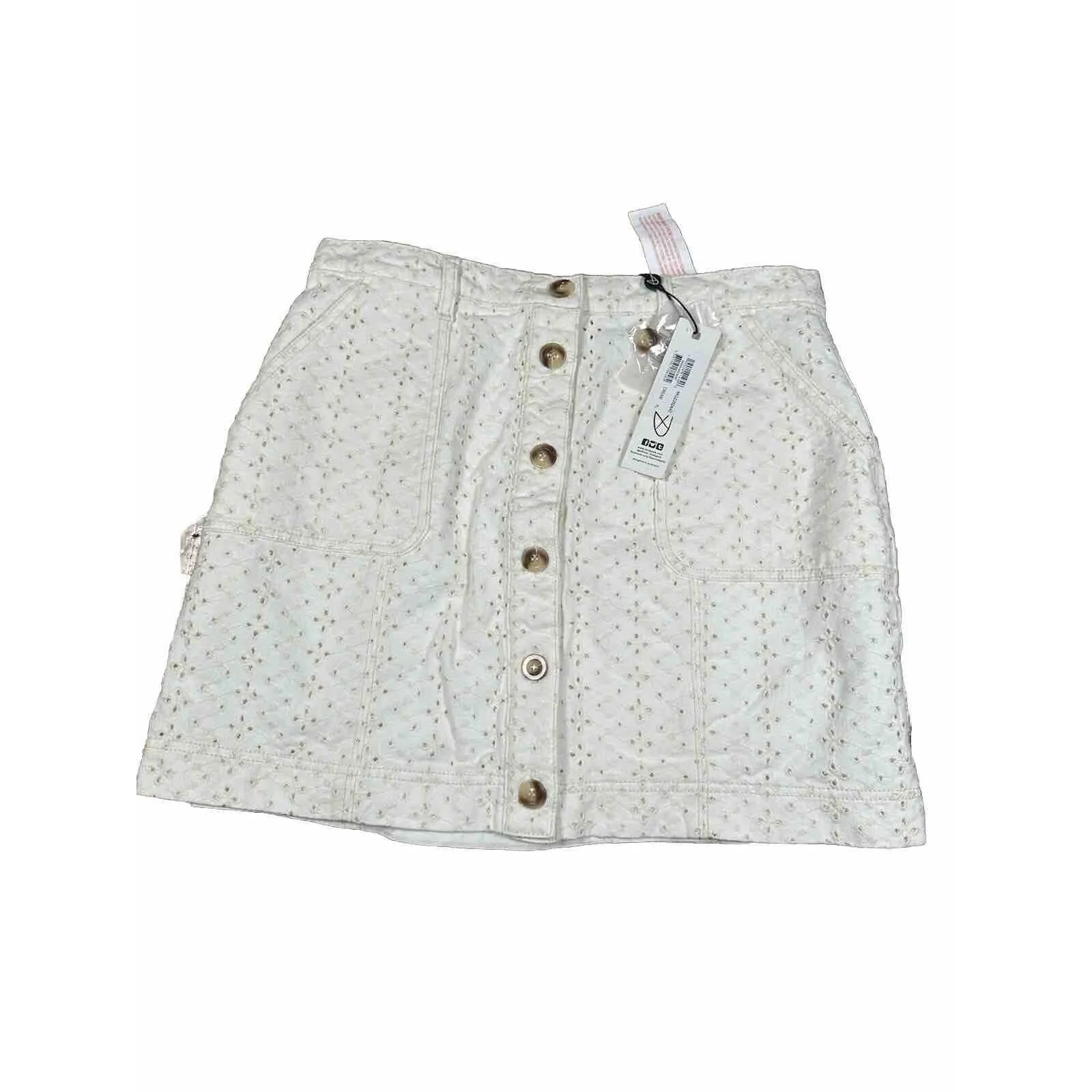 Anthropologie MinkPink Saskia Eyelet Cotton Mini‎ Skirt Size XL Cream - Image 6