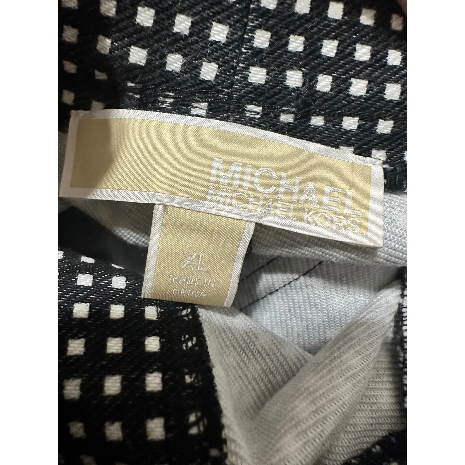 Michael Kors Womens Black White Gingham Print Stretch Pants Size XL - Image 5