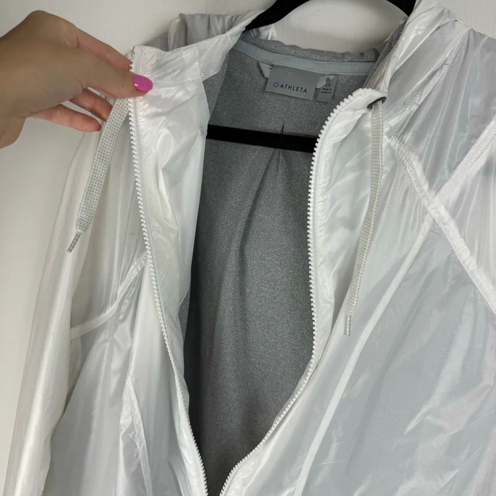 Athleta White Lined Windbreaker Jacket Sz 1X Full Zip Athletic Pockets Hooded - Image 4