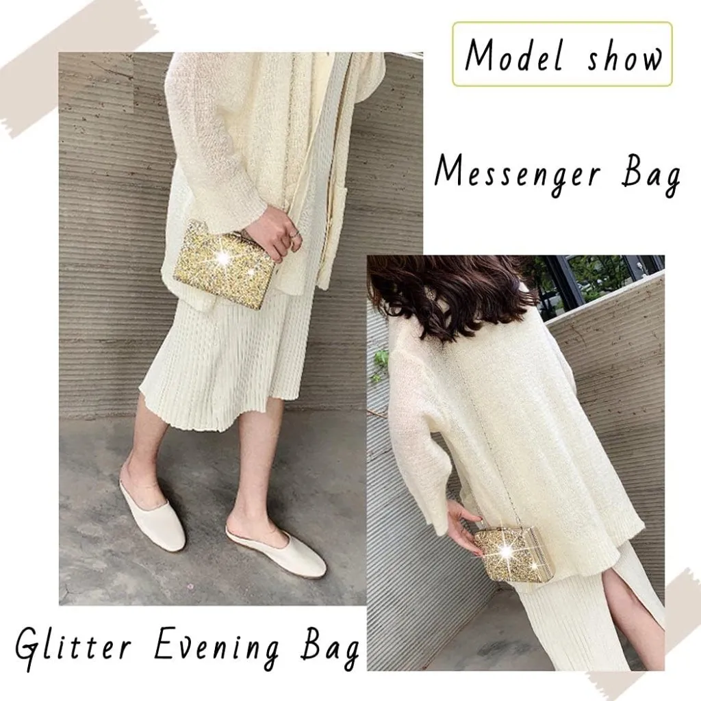 ⚡ Women's Glitter Double Sided Diamond Evening Clutch Crossbody Gold Bag - Image 2