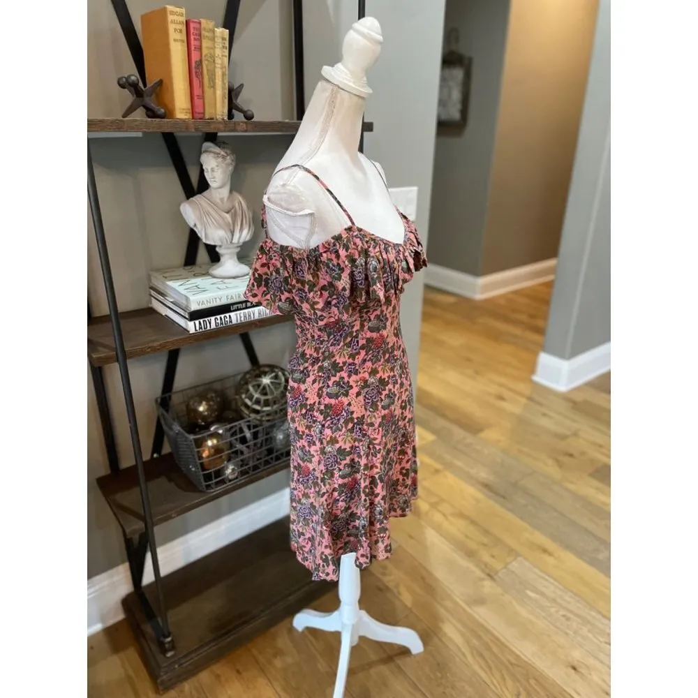 byTimo Floral Ruffle Cold Shoulder Mini Dress Dahlia Floral Womens Small Pink - Image 5