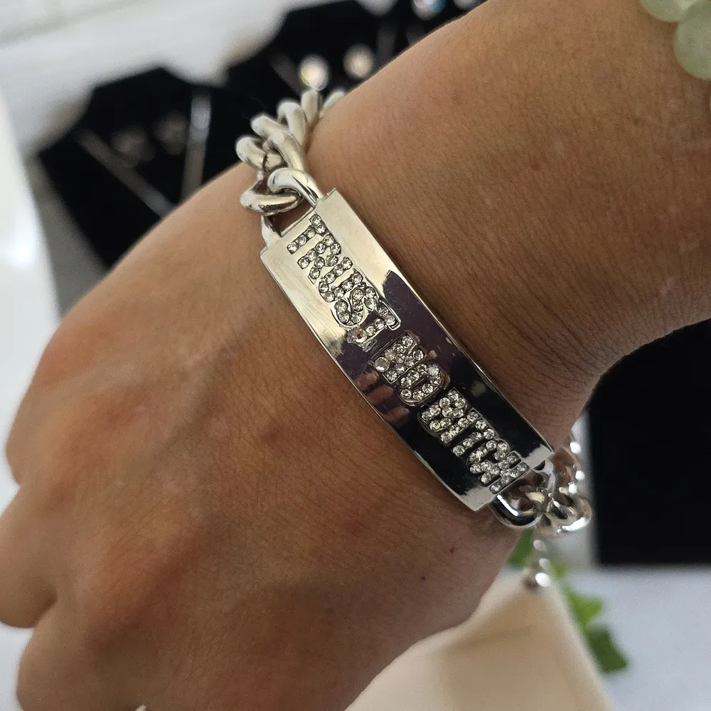 Silver Chunky Cuban Link ID Style Bracelet " Trust No B*tch" - Image 4