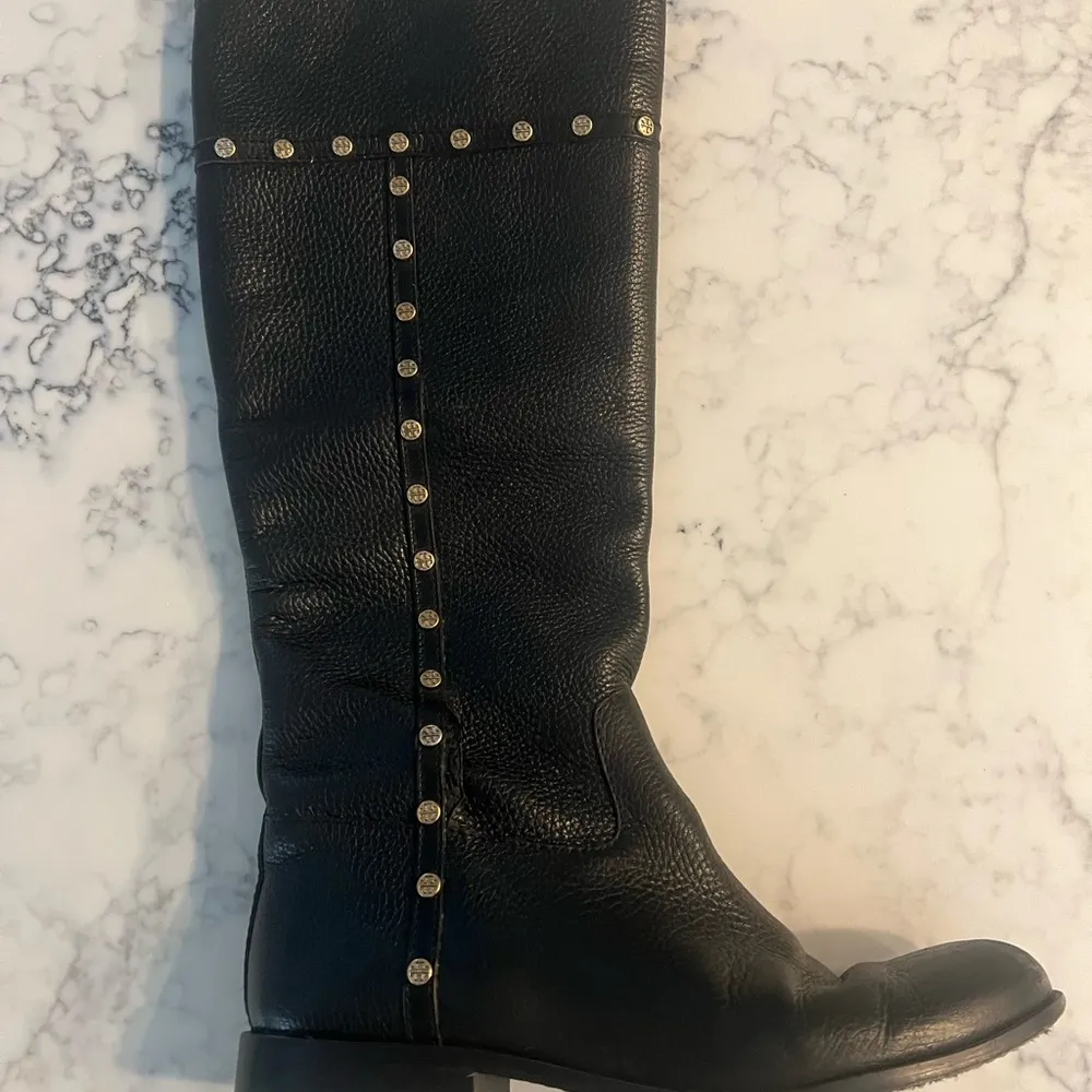 TORY BURCH Womens Black Leather Shoes With Studs Boots Size 9 EUC - Image 10