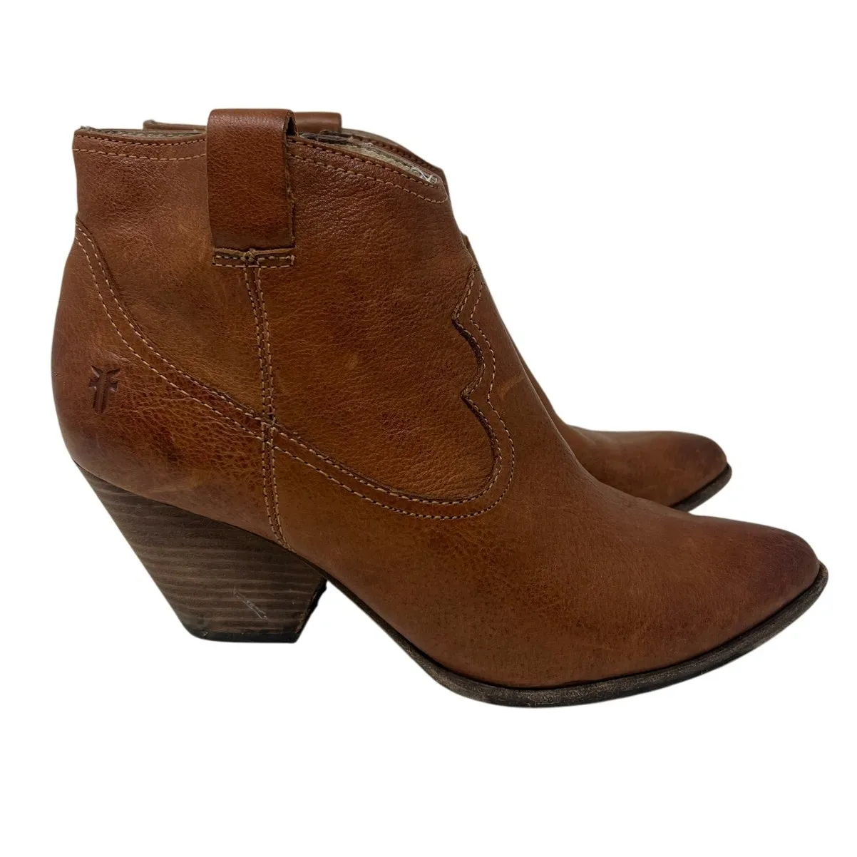 Frye Reina Western Pointed Toe Leather Ankle Boots in Cognac 8.5 - Image 2