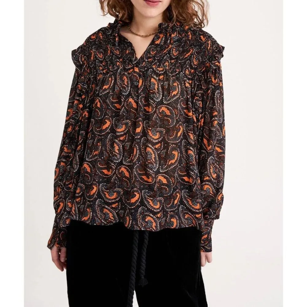 NWT $ 300 Antik Batik Anthropologie Women's Otto Blouse Sz L Long Sleeves Ruffle Size L - Image 2