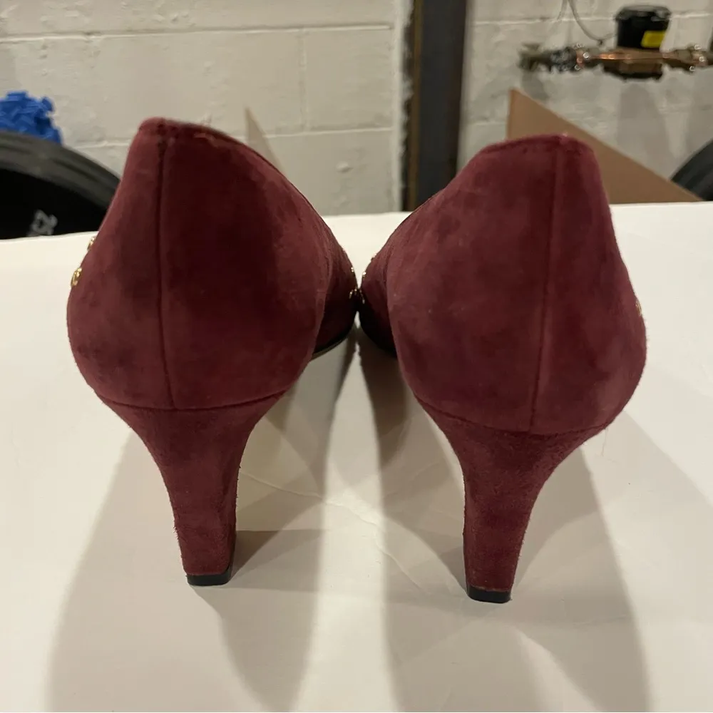 Vintage luxury wine suede block heels gold studs triangle bling 8.5B Apart Red Size 8.5 - Image 7
