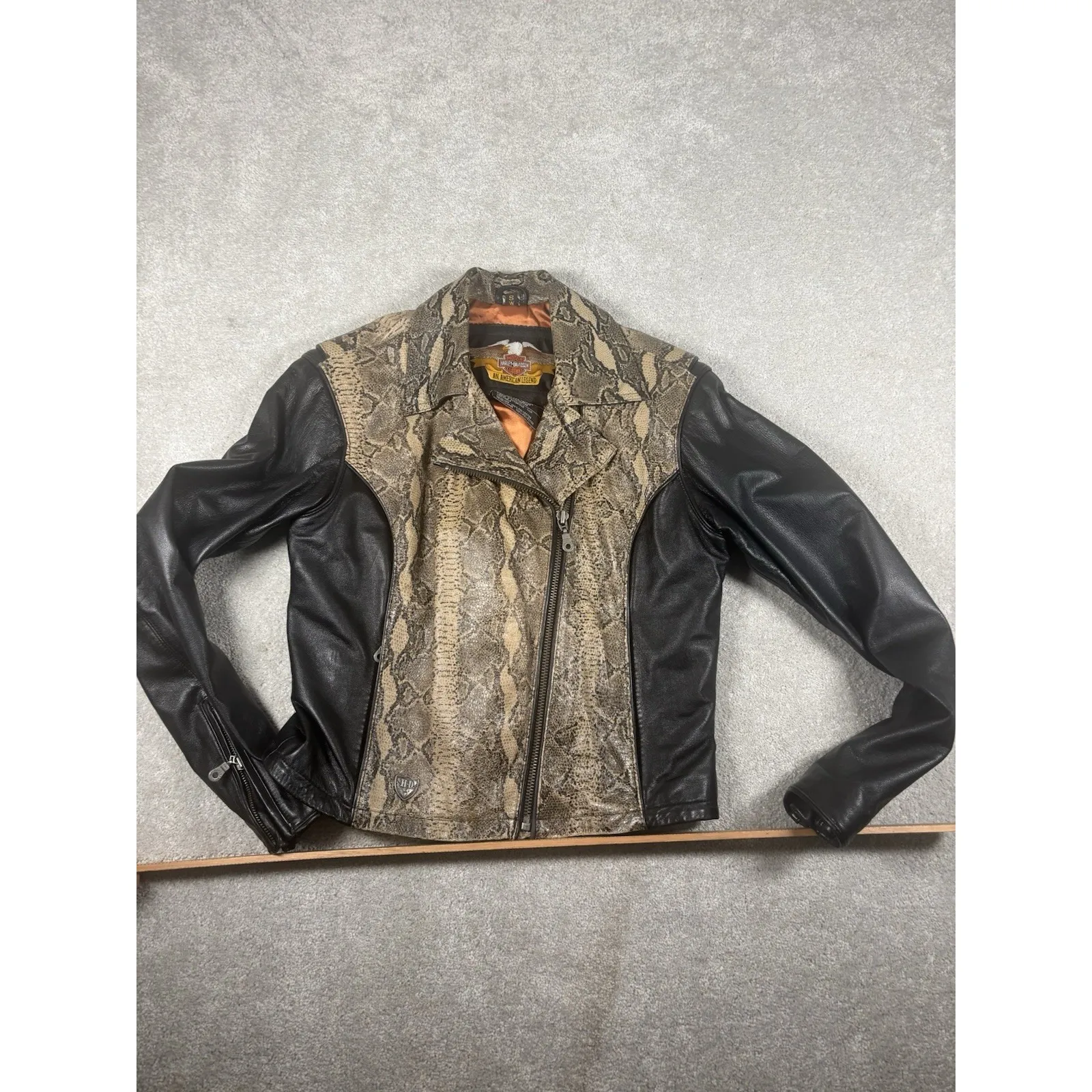 Harley Davidson Limited Edition Leather Moto Jacket Black & Python Snakeskin SW - Image 3