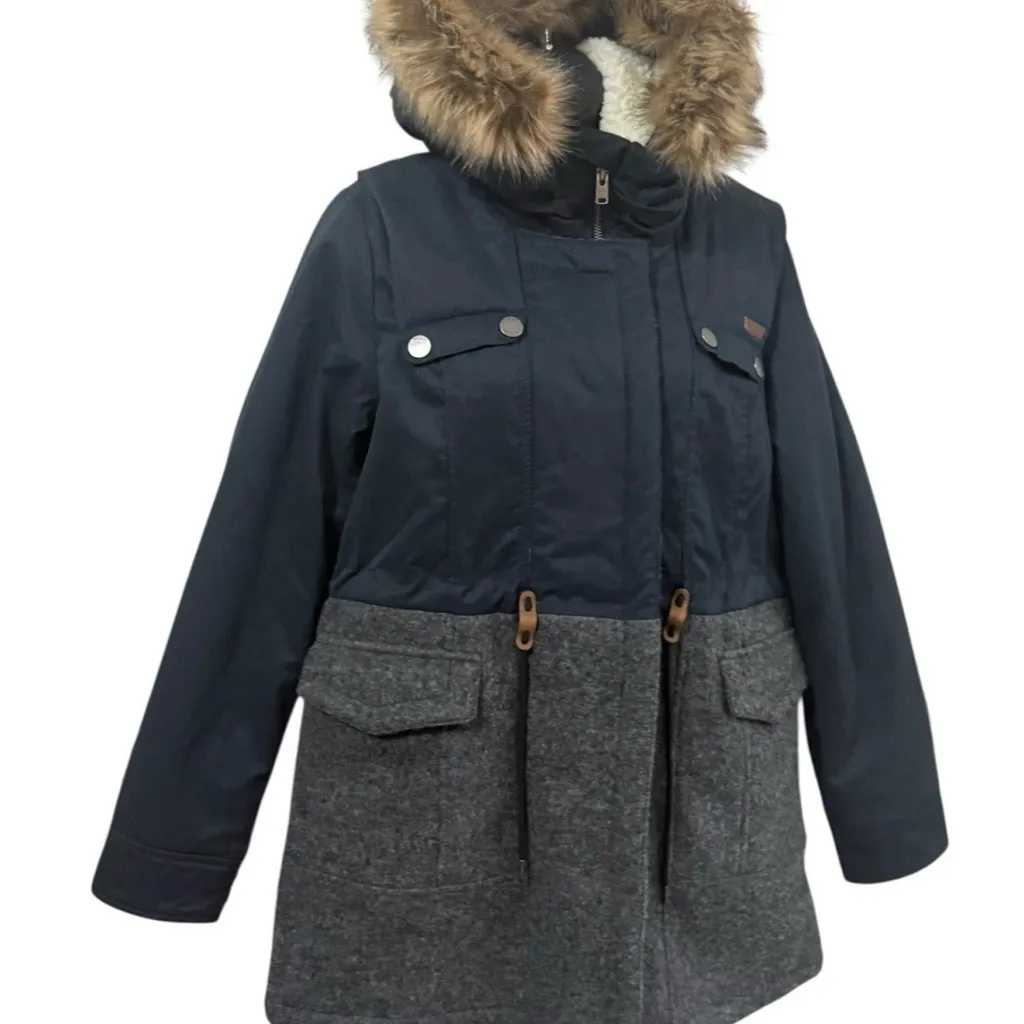 Roxy Womens Size Small Winter Coat Wool Blend With Hood Blue - Image 4