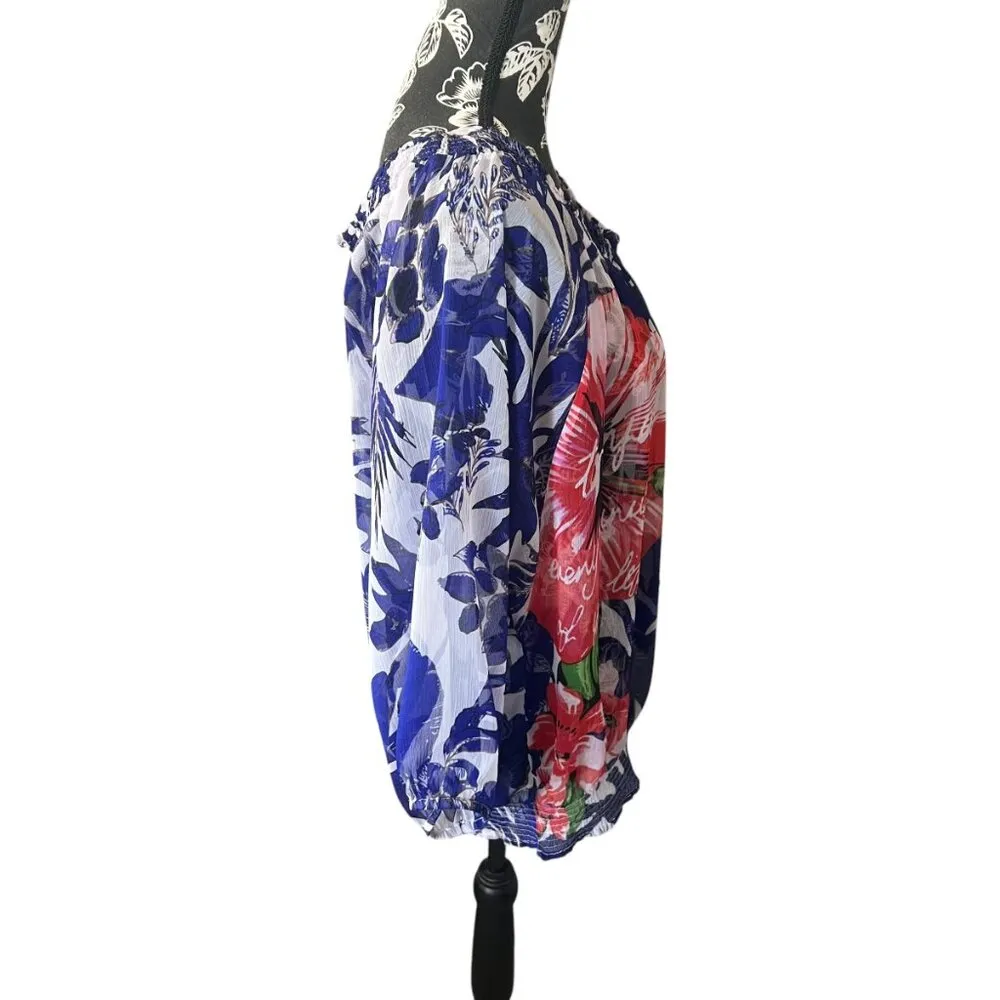 Desigual Floral Womens Oversized Long Sleeve Stretchy Shirt Top Blouse Large - Image 2