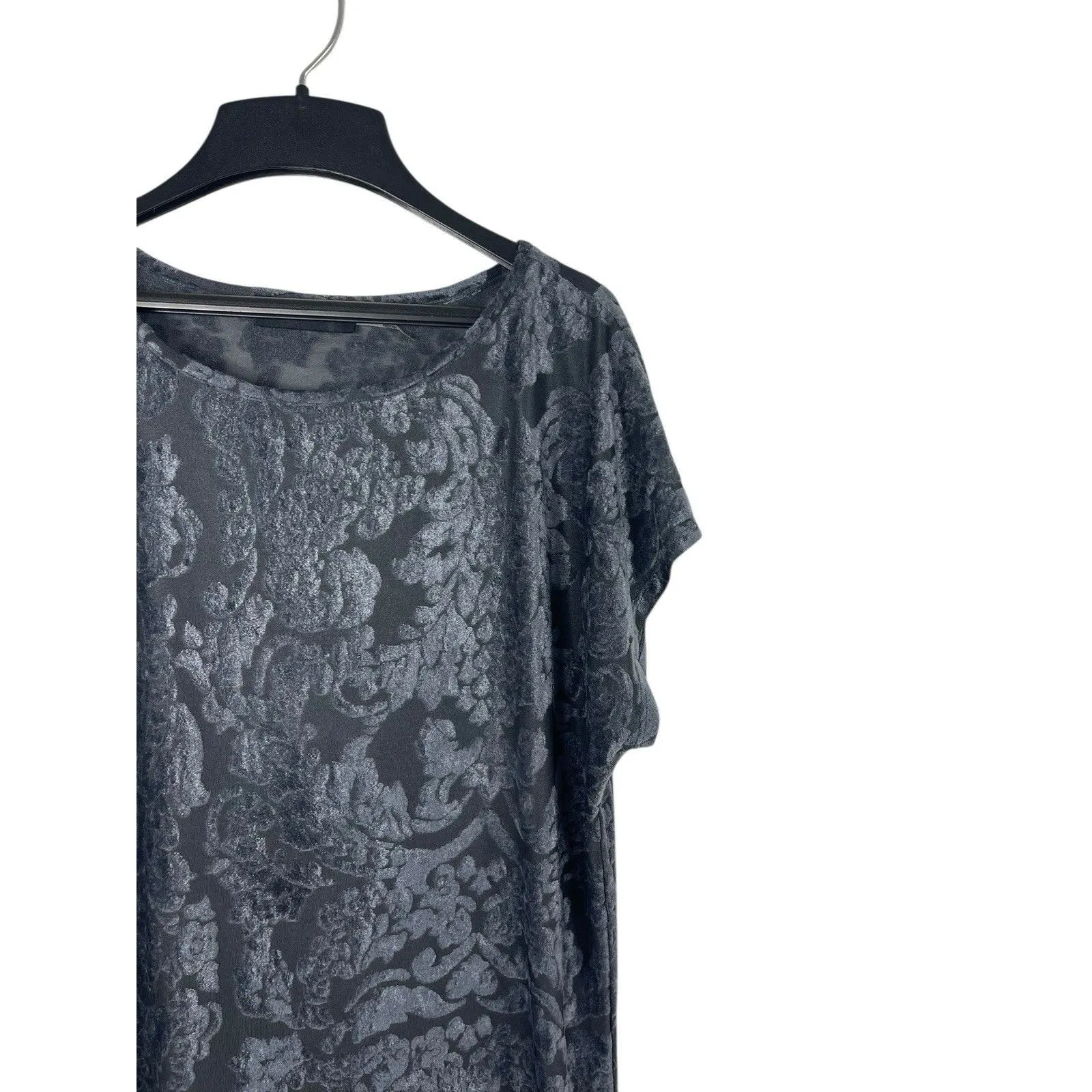 Ivanka Trump XL Gray Burnout Velvet Top Floral Damask Short Sleeve - Image 2