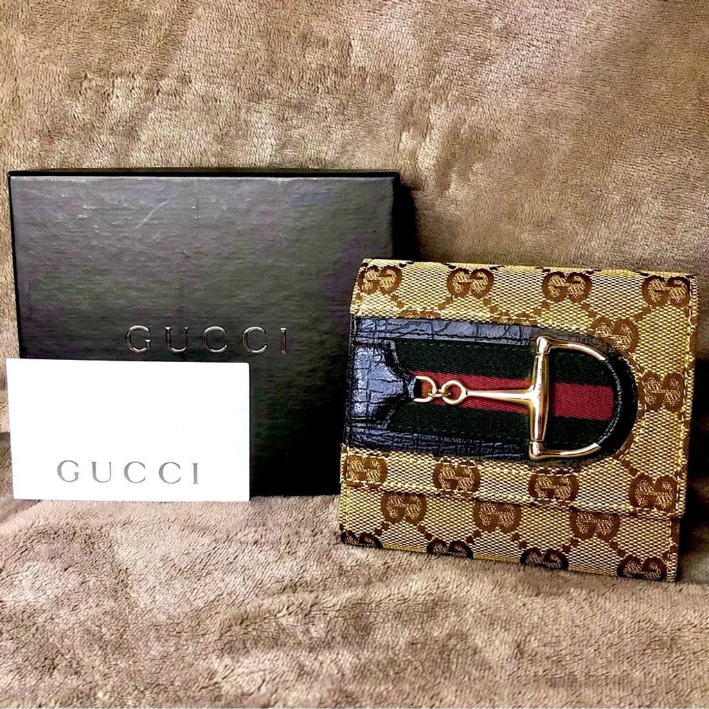 GUCCI GG Sherry Line Horsebit Trifold Canvas Leather Wallet and GUCCI BOX Mint - Image 16