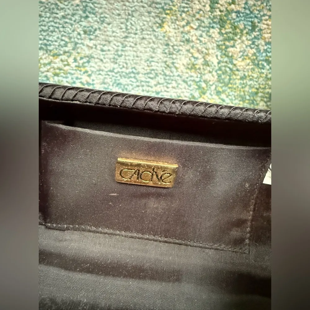 Vintage Caché small black satin wrist loop rope evening bag - Image 7