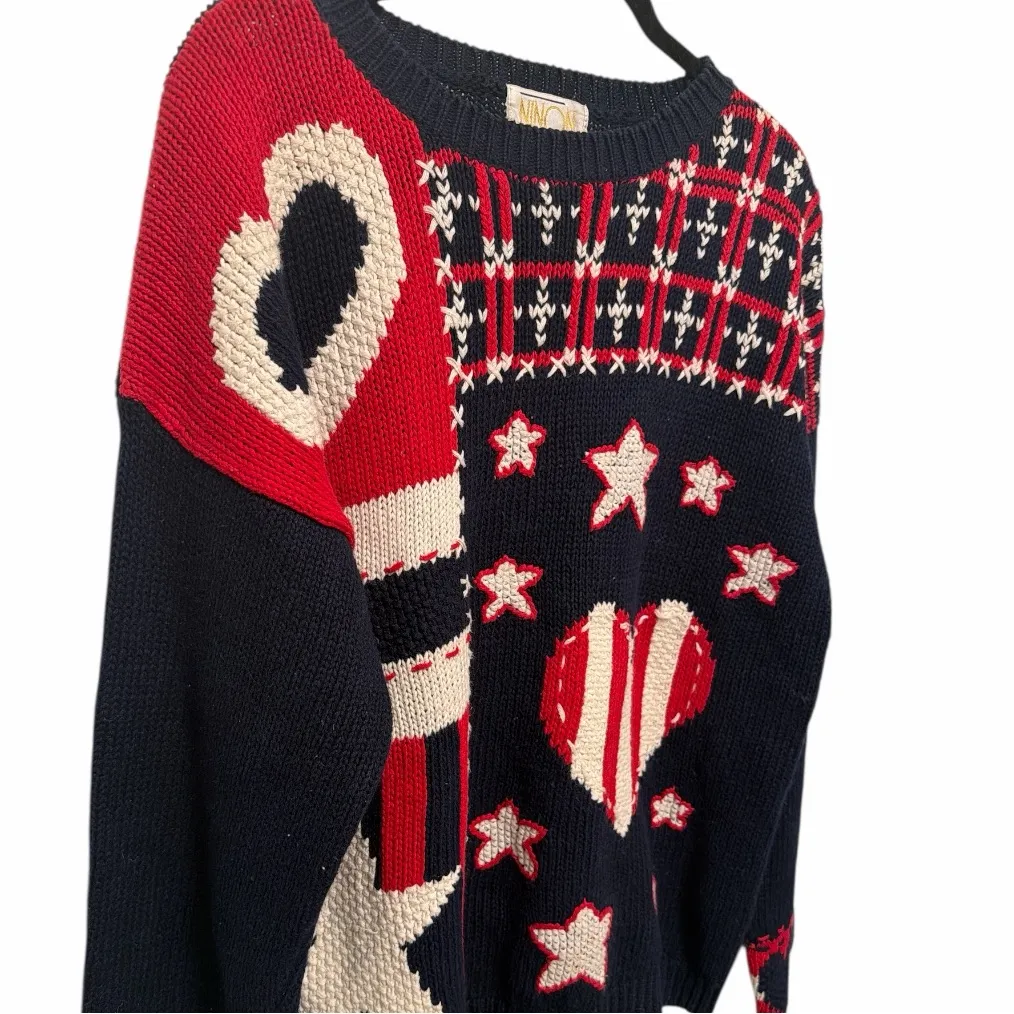 Vintage Inon de Lendis Patriotic Knit Sweater size large red white blue - Image 3