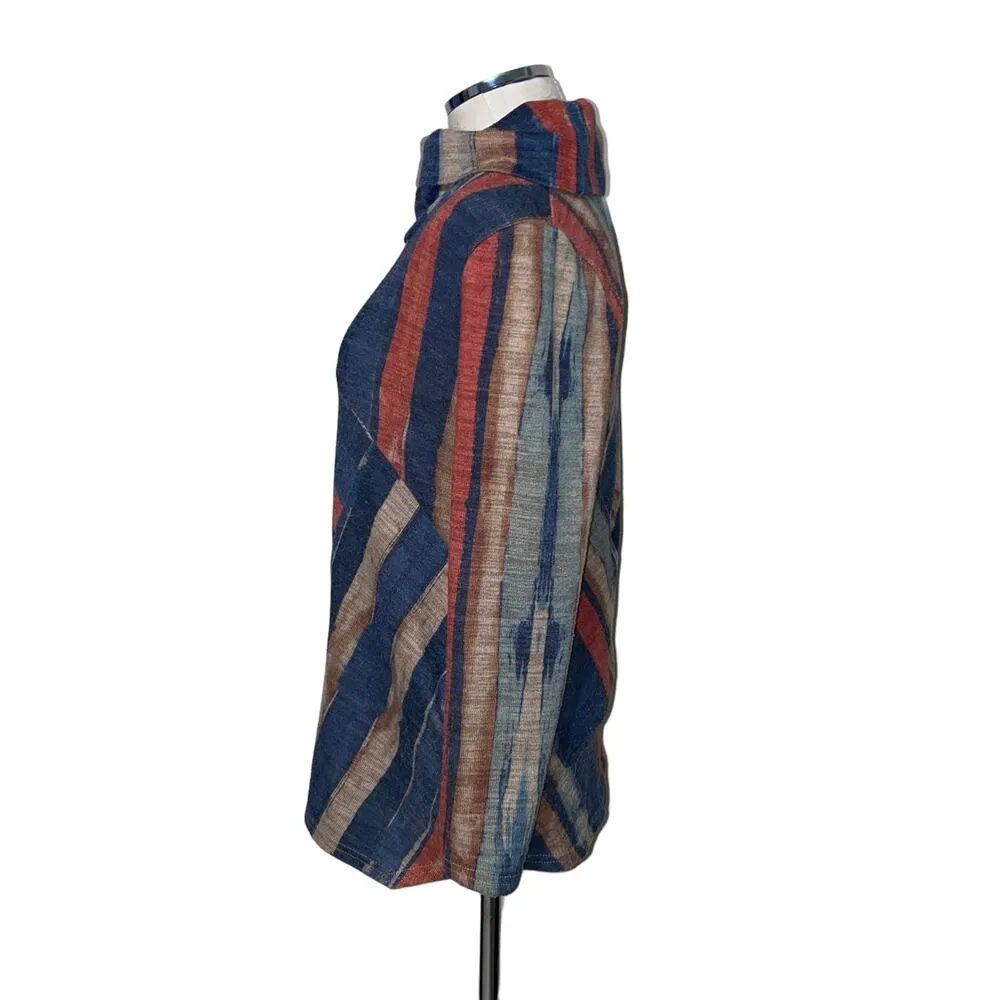 NorthStyle Navy Blue Asymmetric Striped Funnel Cowl Neck Women’s Long Sleeve Top - Image 2