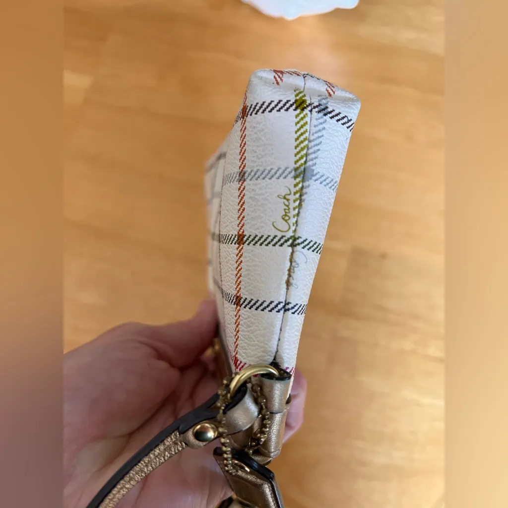 Coach White and Gold Plaid Wristlet - Image 6