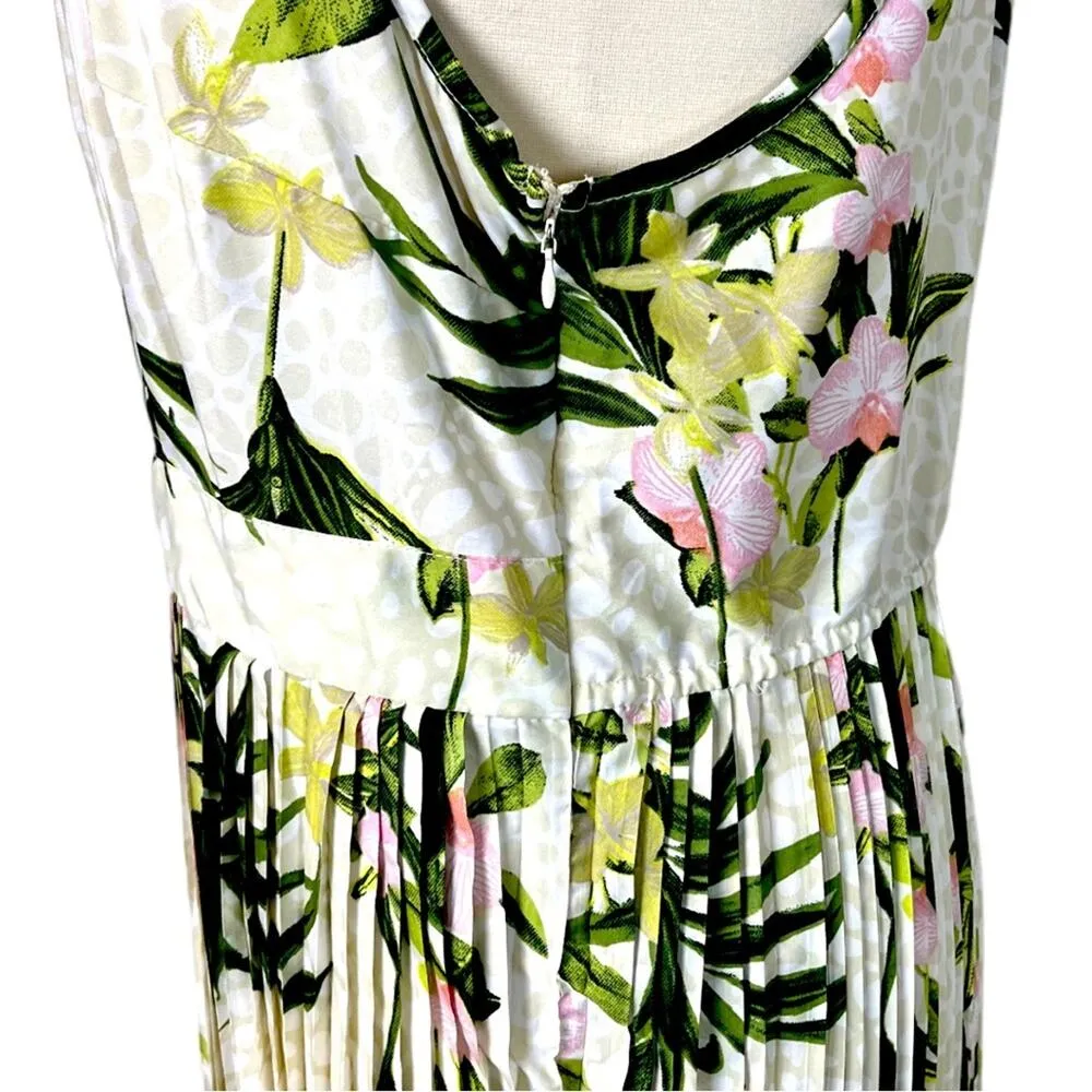 Mlle Gabrielle Maxi Dress Pleated Green Pink Tropical Print New Women’s Size 2X - Image 10