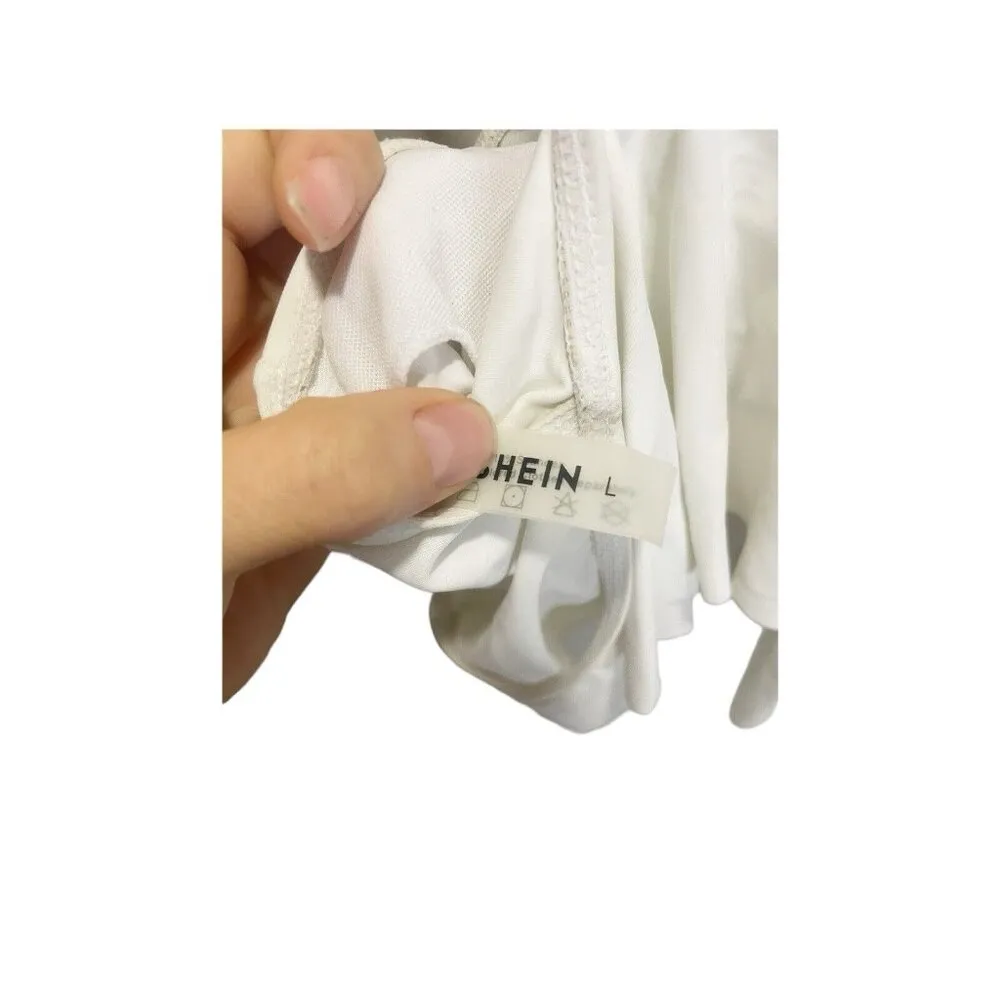 Shein Women Swimwear Bikini Top L WHITE RUFFLES Off The Shoulder Summer Beach - Image 4