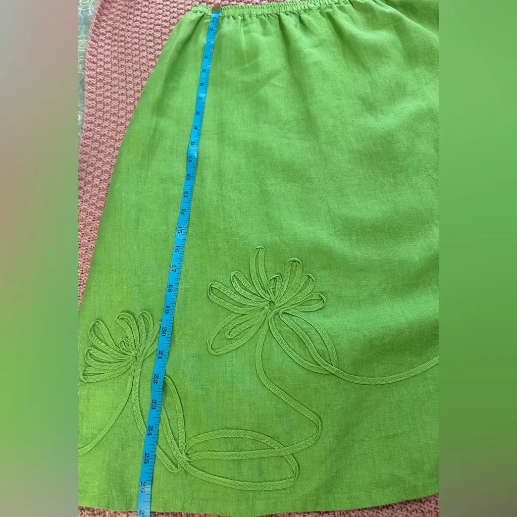 Sigrid Olsen women knew. Green Midi A-Line Skirt Casual Resort Wear. 100% Linen. - Image 15
