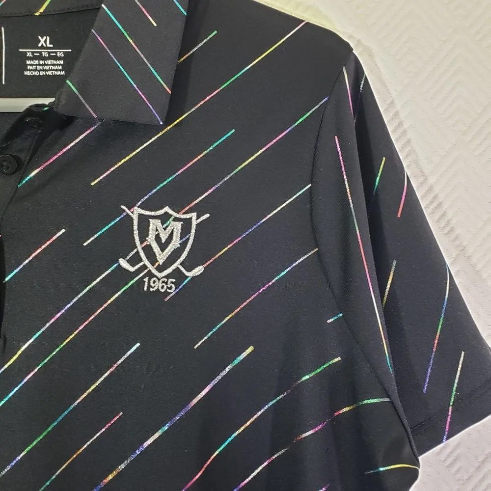 New ANTIGUA Size XL Black, Multicolor Stripe Activewear, Short Sleeve Polo Shirt - Image 3