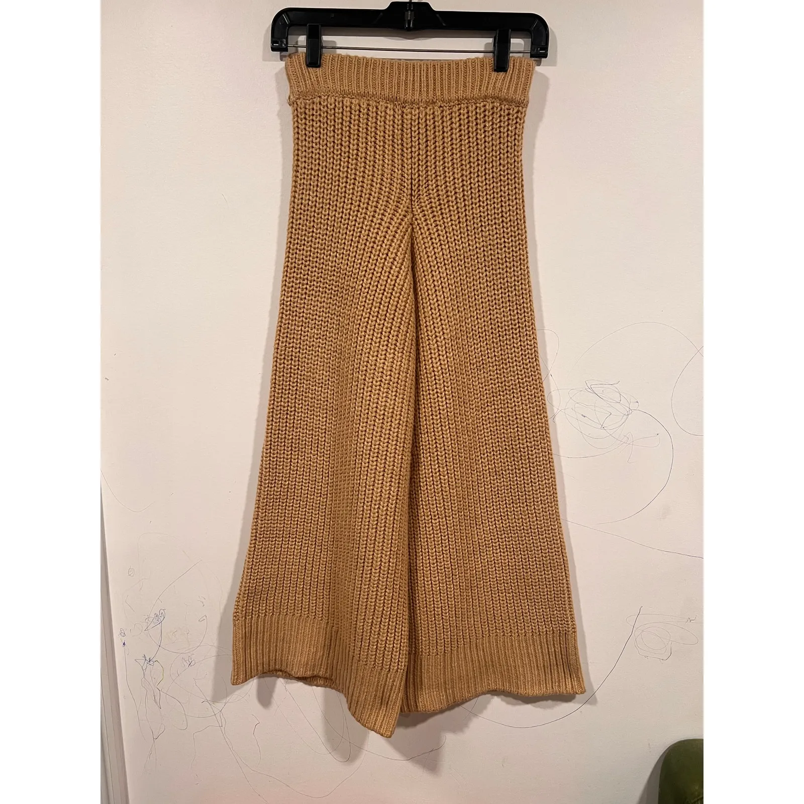 Women’s Zara Chunky knit wide-leg Camel Lounge pants Small Boho Lux - Image 2