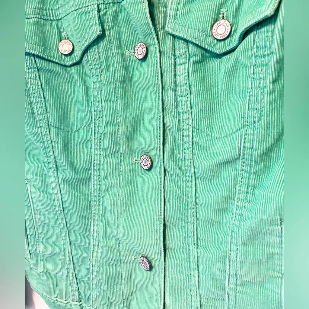 Gap Women’s Mint Green Western Corduroy Faux Fur Lined Button Up Jacket - Image 4