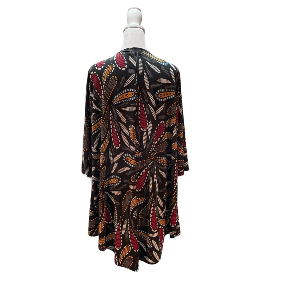Black Multi-Color Paisley Print Open Front Short Sleeve Cardigan Size S - Image 7