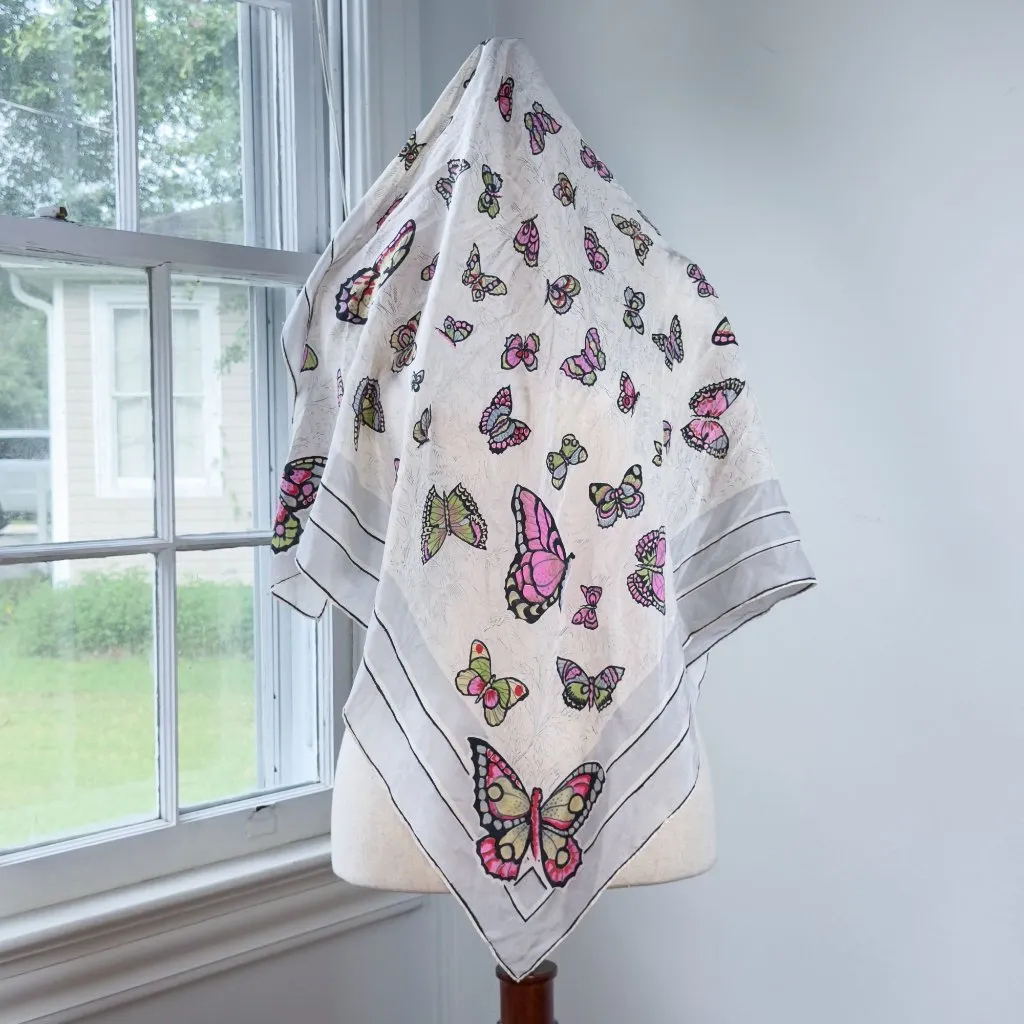 Vintage Y2K Butterfly Print Bandana Square Scarf Pastel Beach White - Image 3