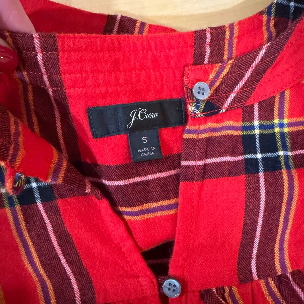 J. Crew Flannel Red Plaid Ruffle Top - Image 3