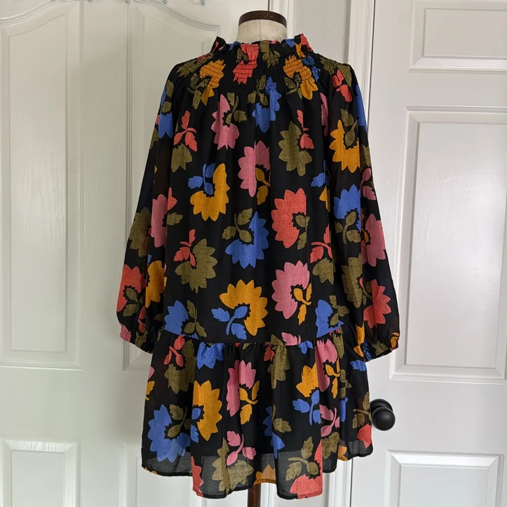 J. Marie oversized floral dark floral tiered long sleeve short dress Black - Image 14