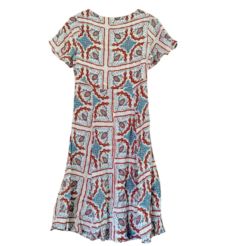 Maeve Anthropologie Button Front Midi Dress Size 0  Boho Floral Geometric Print - Image 6